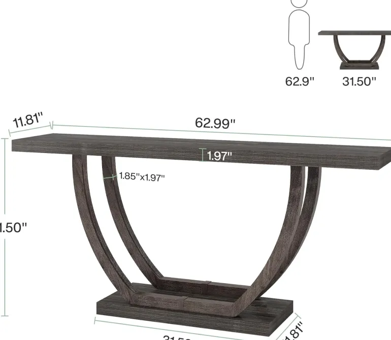 Fashion Tribesigns 63" Farmhouse Console Table, 2 - Tier Entryway Sofa Table