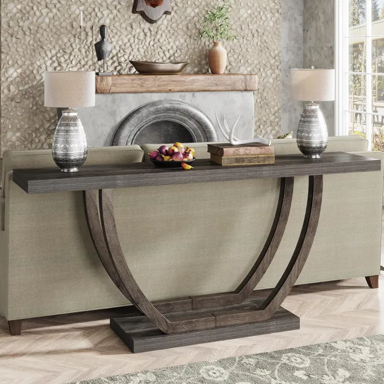 Fashion Tribesigns 63" Farmhouse Console Table, 2 - Tier Entryway Sofa Table
