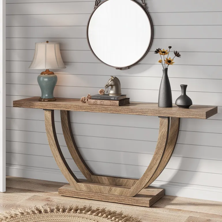 Fashion Tribesigns 63" Farmhouse Console Table, 2 - Tier Entryway Sofa Table