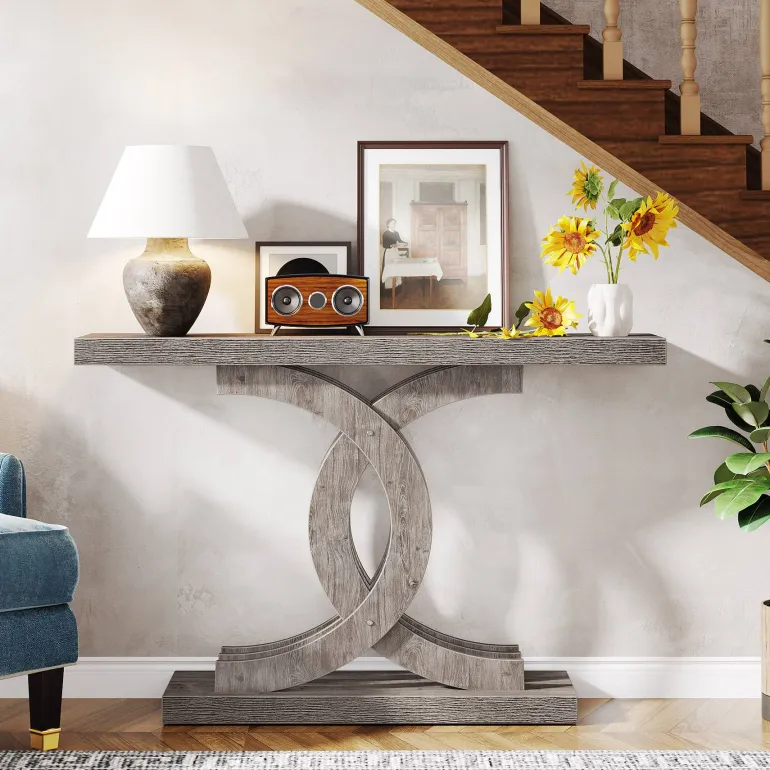Sale Tribesigns 39" Farmhouse Console Table Entryway Table with Geometric Base