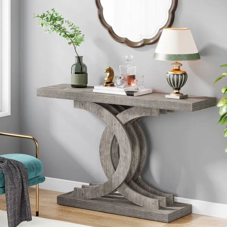 Sale Tribesigns 39" Farmhouse Console Table Entryway Table with Geometric Base