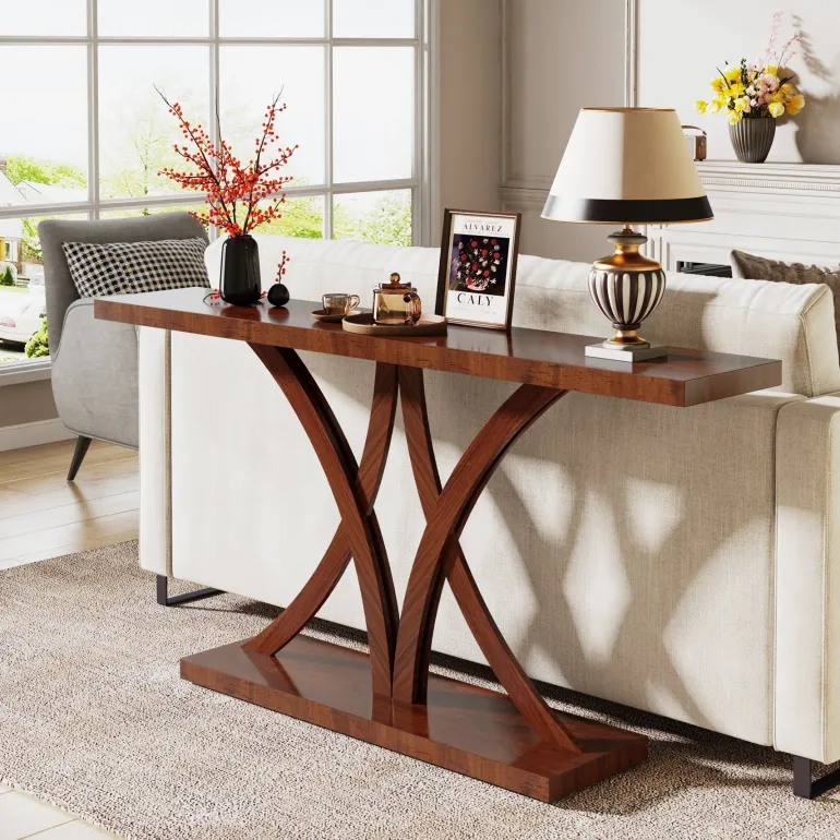Sale Tribesigns 63" Farmhouse Console Table, Industrial Wood Sofa Entryway Table