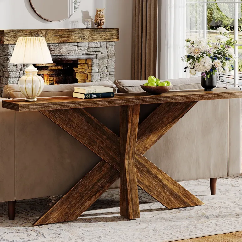 Discount Tribesigns 70.9" Farmhouse Console Table, Wood Sofa Hallway Table