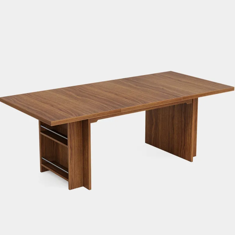 Flash Sale Tribesigns 63" Farmhouse Dining Table Wooden Kitchen Table with Shelves for 6 to 8