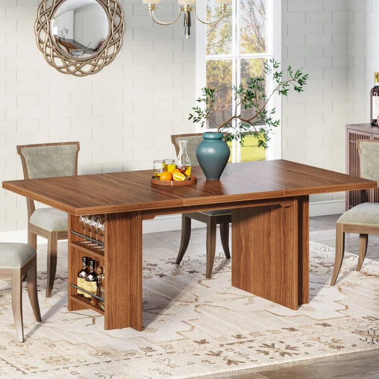 Flash Sale Tribesigns 63" Farmhouse Dining Table Wooden Kitchen Table with Shelves for 6 to 8