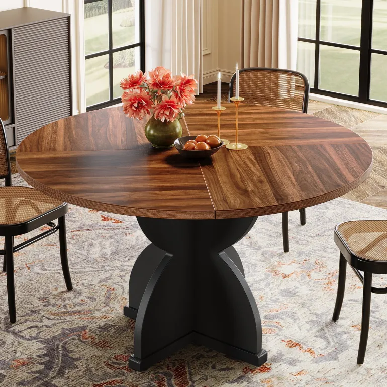 Cheap Tribesigns 47" Farmhouse Dining Table, Wood Circle Kitchen Table for 4 - 6 People