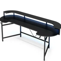 Fashion Tribesigns 75" Gaming Desk Computer Desk with LED Strip & Monitor Shelf