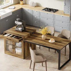Discount Tribesigns 78.7" Kitchen Island, Attached Dining Table With Charging Station For 4 - 6