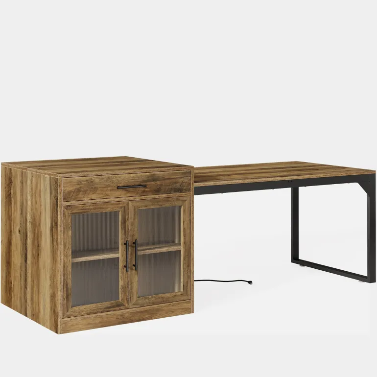 Discount Tribesigns 78.7" Kitchen Island, Attached Dining Table With Charging Station For 4 - 6