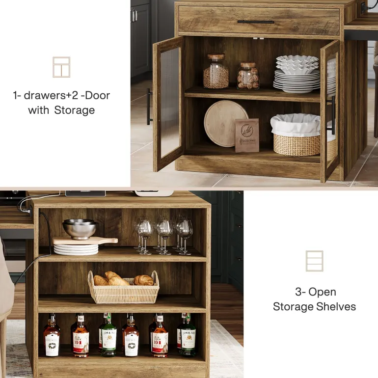 Discount Tribesigns 78.7" Kitchen Island, Attached Dining Table With Charging Station For 4 - 6
