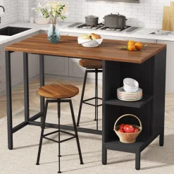 Best Sale Tribesigns 43" Kitchen Island Kitchen Counter Table with 5 Open Shelves