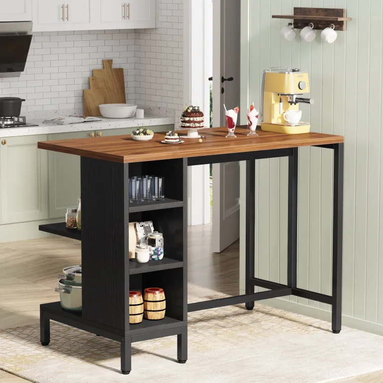 Best Sale Tribesigns 43" Kitchen Island Kitchen Counter Table with 5 Open Shelves