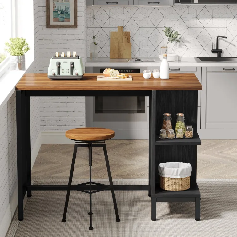 Best Sale Tribesigns 43" Kitchen Island Kitchen Counter Table with 5 Open Shelves