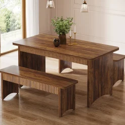 Cheap Tribesigns 55" Kitchen Table with 2 Benches, 3 - Piece Dining Table Set for 4 - 6 People