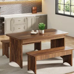 Cheap Tribesigns 55" Kitchen Table with 2 Benches, 3 - Piece Dining Table Set for 4 - 6 People