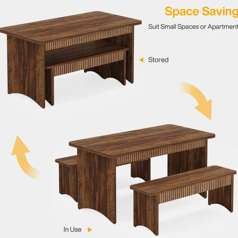 Cheap Tribesigns 55" Kitchen Table with 2 Benches, 3 - Piece Dining Table Set for 4 - 6 People