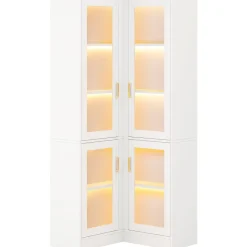 Shop Tribesigns 70.9" L - Shaped Bookshelf, 5 - Tier Bookcase with LED Light and 4 Acrylic Doors