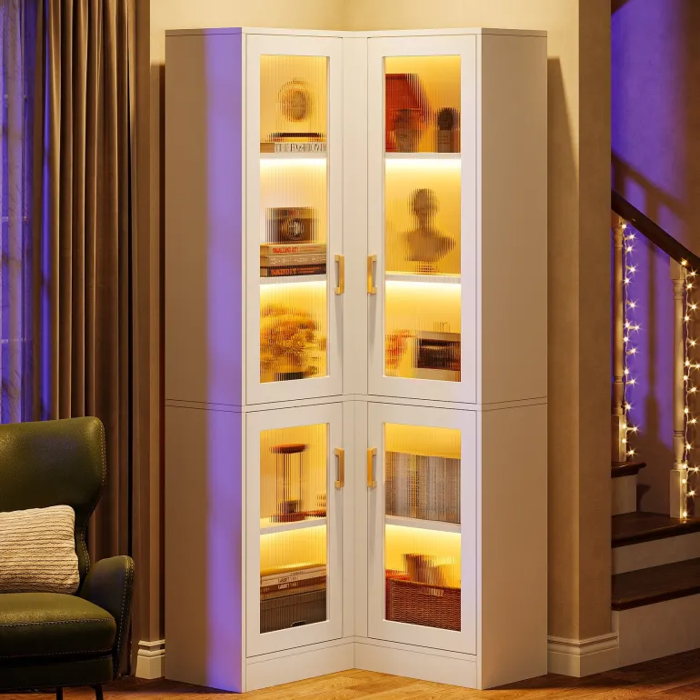 Shop Tribesigns 70.9" L - Shaped Bookshelf, 5 - Tier Bookcase with LED Light and 4 Acrylic Doors