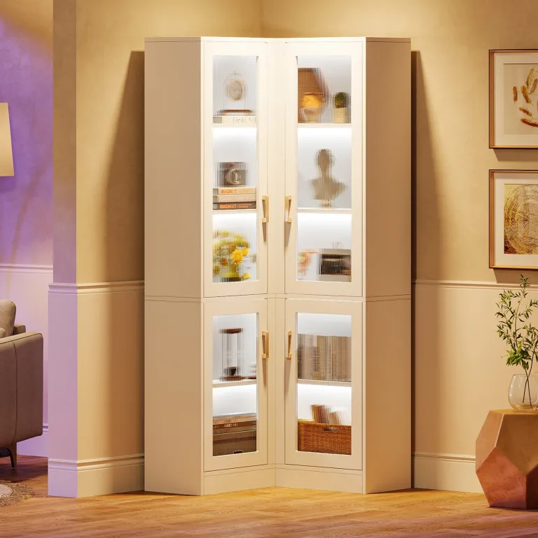 Shop Tribesigns 70.9" L - Shaped Bookshelf, 5 - Tier Bookcase with LED Light and 4 Acrylic Doors