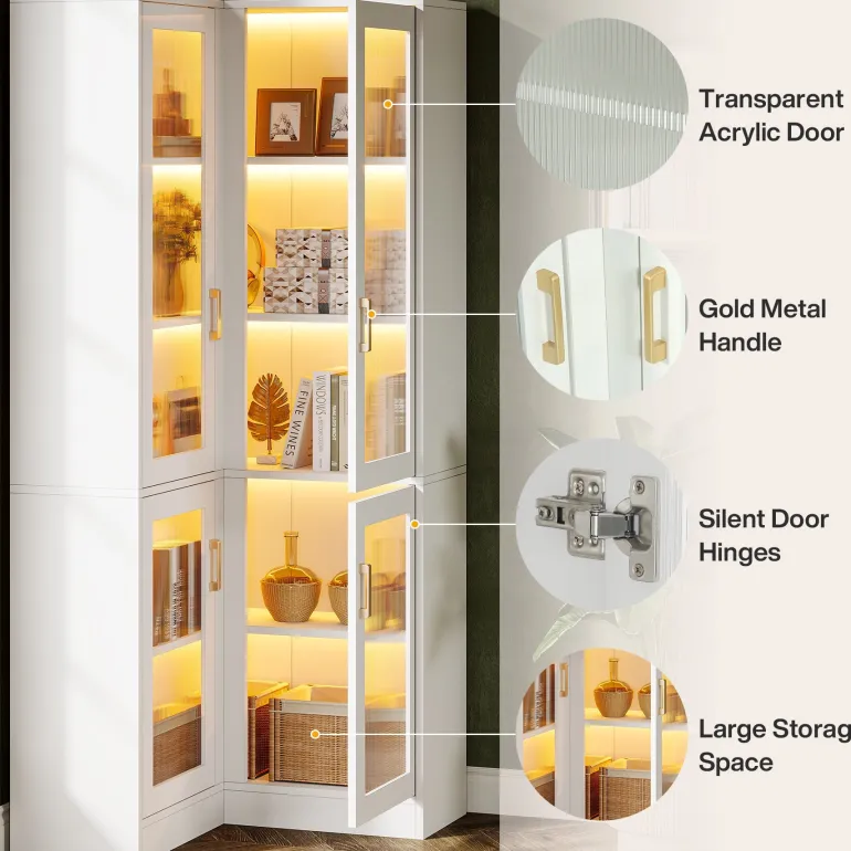 Shop Tribesigns 70.9" L - Shaped Bookshelf, 5 - Tier Bookcase with LED Light and 4 Acrylic Doors