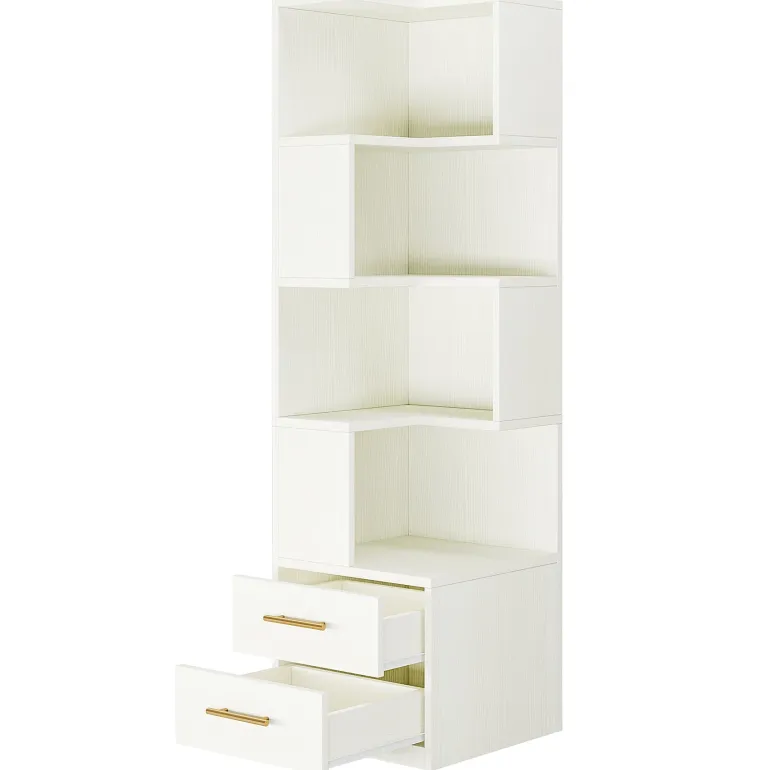Cheap Tribesigns 66.9" L - Shaped Bookshelf, Corner Bookcase With 5 - Tier Shelf And 2 Drawers