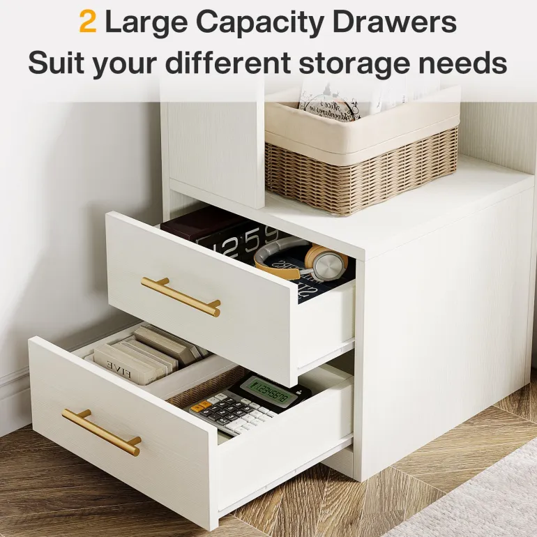 Cheap Tribesigns 66.9" L - Shaped Bookshelf, Corner Bookcase With 5 - Tier Shelf And 2 Drawers