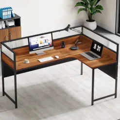 Fashion Tribesigns 55" L - Shaped Computer Desk, Executive Desk Corner Office Desk with Baffle Plate