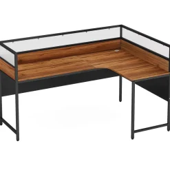 Fashion Tribesigns 55" L - Shaped Computer Desk, Executive Desk Corner Office Desk with Baffle Plate