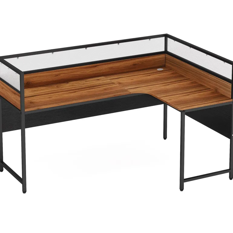 Fashion Tribesigns 55" L - Shaped Computer Desk, Executive Desk Corner Office Desk with Baffle Plate