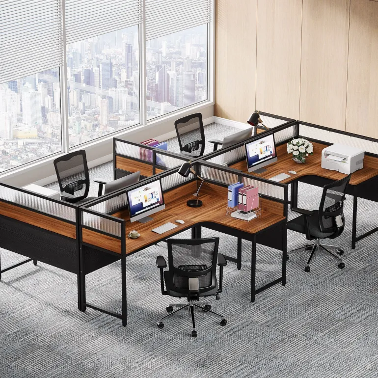 Fashion Tribesigns 55" L - Shaped Computer Desk, Executive Desk Corner Office Desk with Baffle Plate