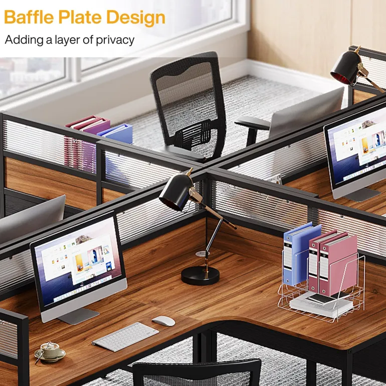 Fashion Tribesigns 55" L - Shaped Computer Desk, Executive Desk Corner Office Desk with Baffle Plate