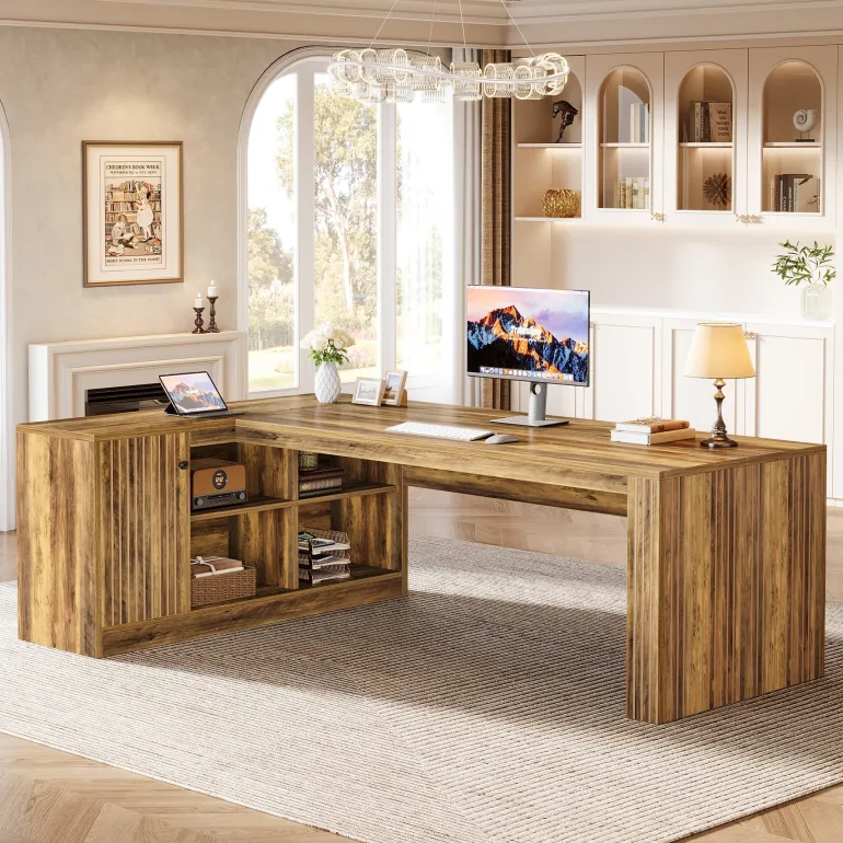 Fashion Tribesigns 72" L - Shaped Desk, Executive Desk Office Computer Desk with Cabinet