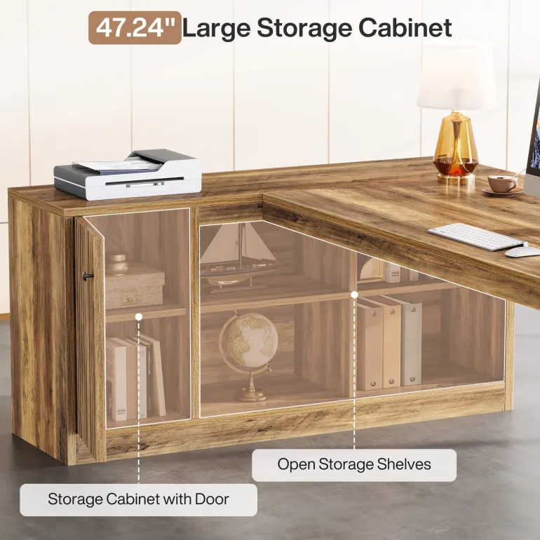 Fashion Tribesigns 72" L - Shaped Desk, Executive Desk Office Computer Desk with Cabinet