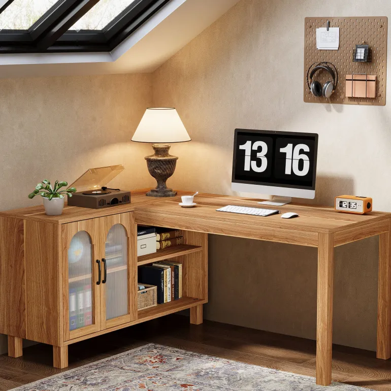 Best Sale Tribesigns 59" L - Shaped Executive Desk, Computer Desk Home Office Desk With Storage Cabinet