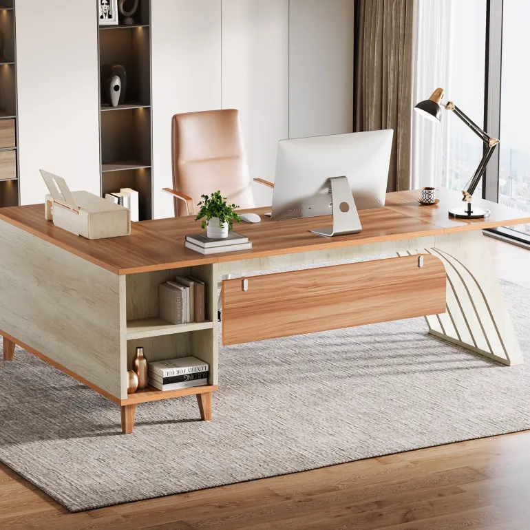 Store Tribesigns 78.7" L - Shaped Executive Desk, Computer Desk Office Desk with File Cabinet