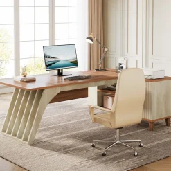 Store Tribesigns 78.7" L - Shaped Executive Desk, Computer Desk Office Desk with File Cabinet