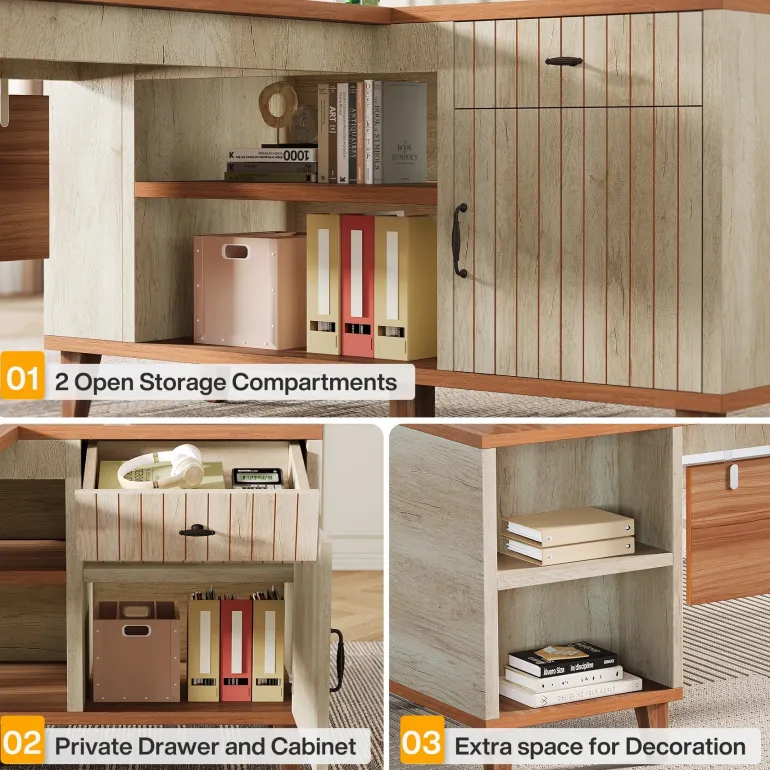 Store Tribesigns 78.7" L - Shaped Executive Desk, Computer Desk Office Desk with File Cabinet