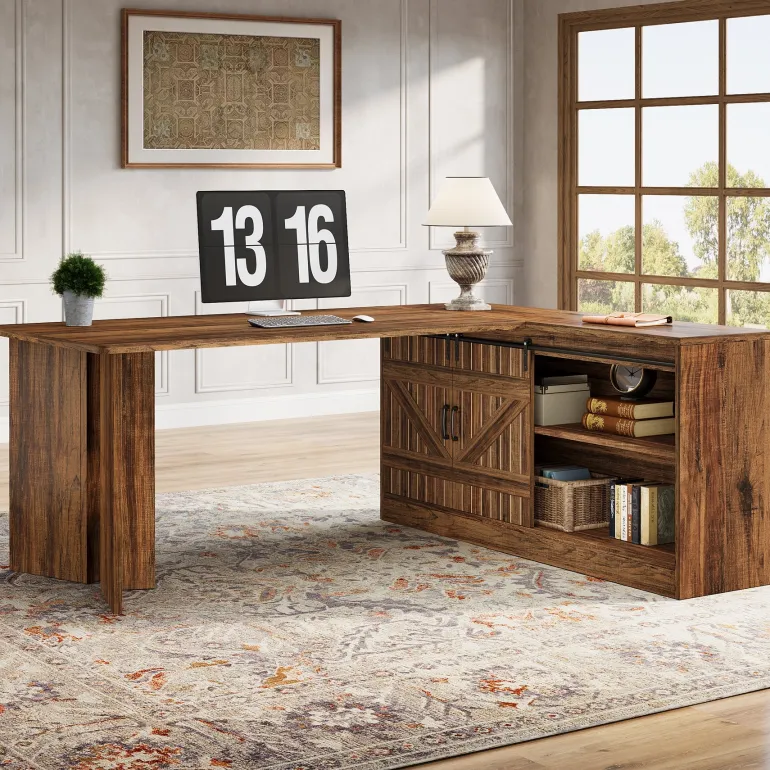 Cheap Tribesigns 70.9" L Shaped Executive Desk, Large Office Computer Desk with Storage Cabinet