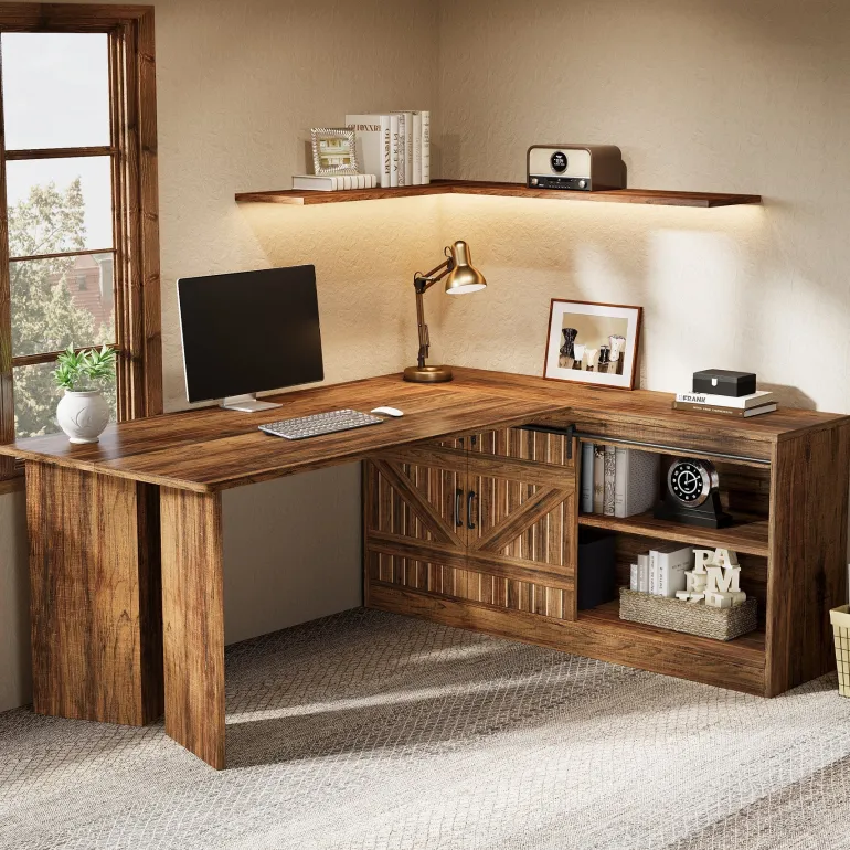 Cheap Tribesigns 70.9" L Shaped Executive Desk, Large Office Computer Desk with Storage Cabinet