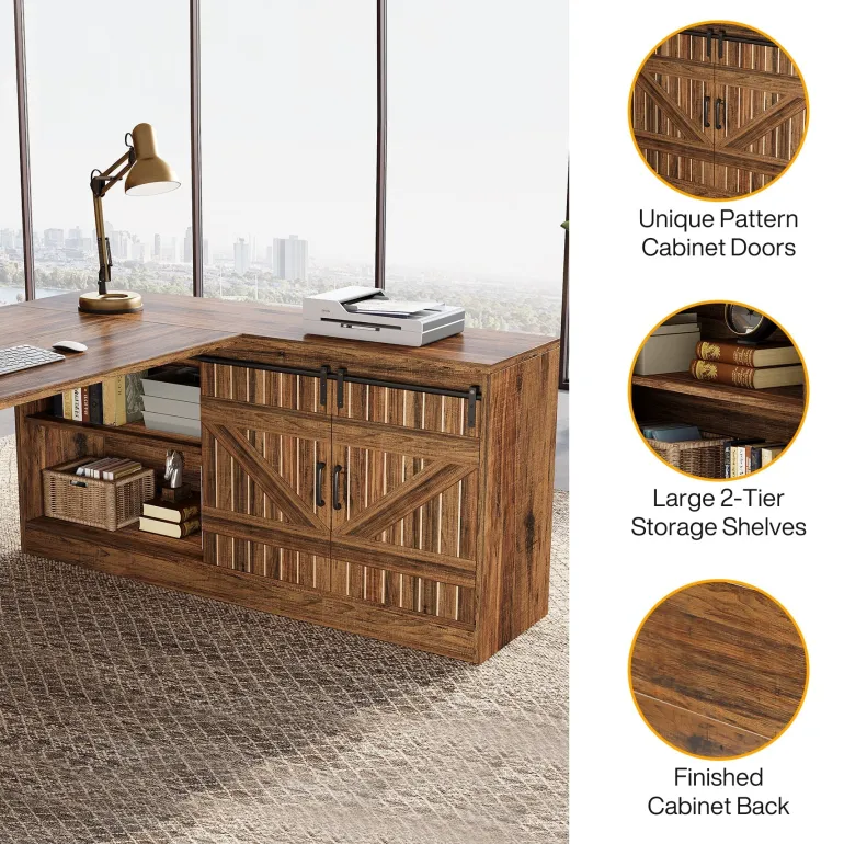 Cheap Tribesigns 70.9" L Shaped Executive Desk, Large Office Computer Desk with Storage Cabinet