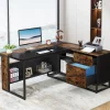 Fashion Tribesigns 63" L-Shaped Desk, Large Executive Business Desk with Drawers and Shelves