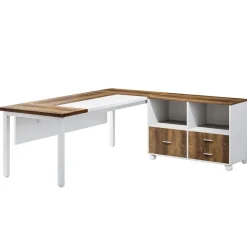 Cheap Tribesigns 63" L-Shaped Desk, Modern Executive Computer Desk with 37" Mobile File Cabinet