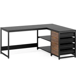 Best Sale Tribesigns 59" L-Shaped Desk, Reversible Corner Desk with Drawers & Shelves
