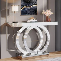 Cheap Tribesigns 43" Mirrored Console Table, Glass Sofa Table Foyer Table