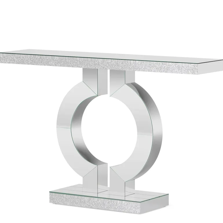 Store Tribesigns 43" Mirrored Console Table, Modern Silver Sofa Table with O - Shaped Base