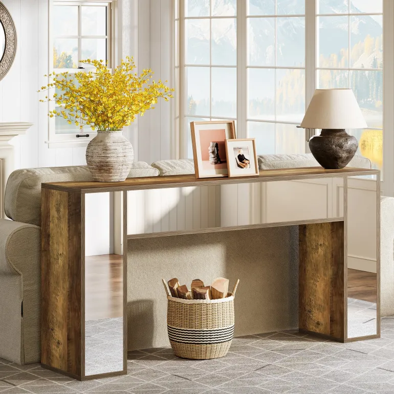 Store Tribesigns 63" Mirrored Console Table, Wooden Sofa Table Hallway Table