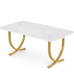 Discount Tribesigns 63" Modern Dining Table Kitchen Table with Faux Marble Table Top