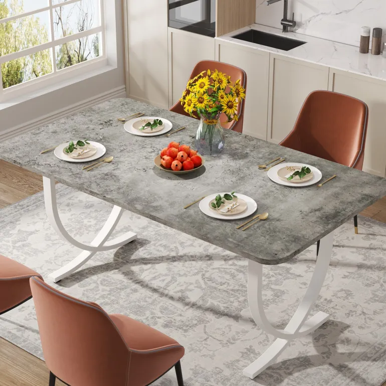 Discount Tribesigns 63" Modern Dining Table Kitchen Table with Faux Marble Table Top