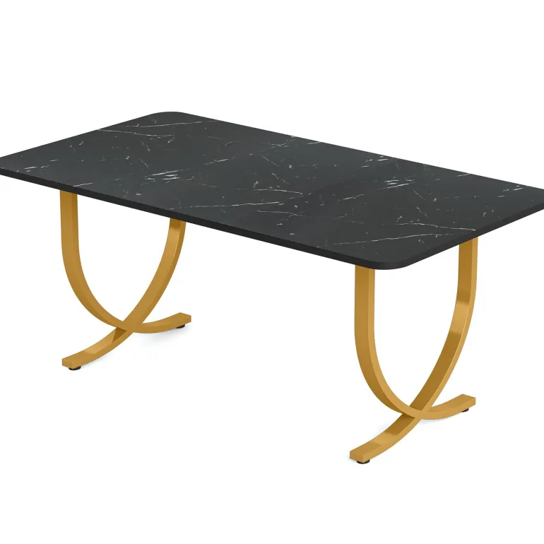Discount Tribesigns 63" Modern Dining Table Kitchen Table with Faux Marble Table Top
