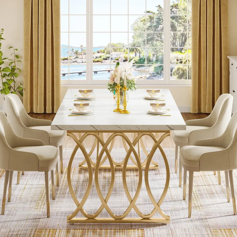 Best Sale Tribesigns 63" Modern Dining Table with Faux Marble Tabletop for 4-6 People